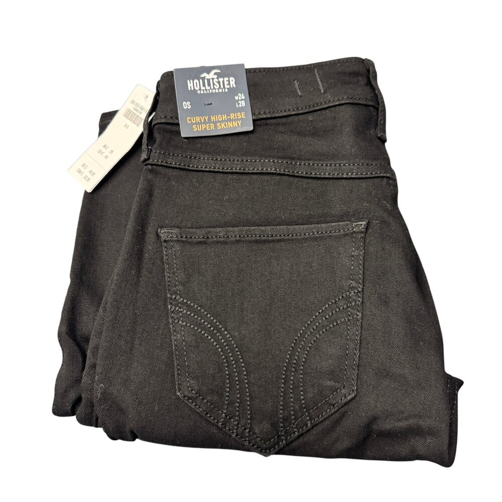 Hollister Jeans Curvy High Rise Super Skinny Black Denim Womens 24x28 ACTUAL NEW